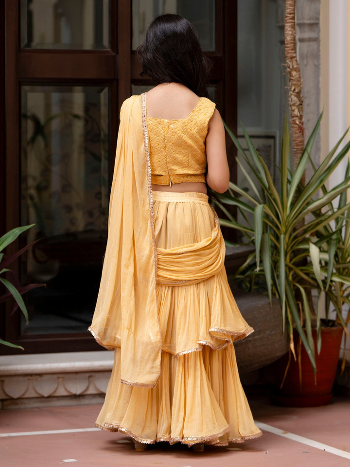 Girls Beej Cream Viscose Sequence Work Saree