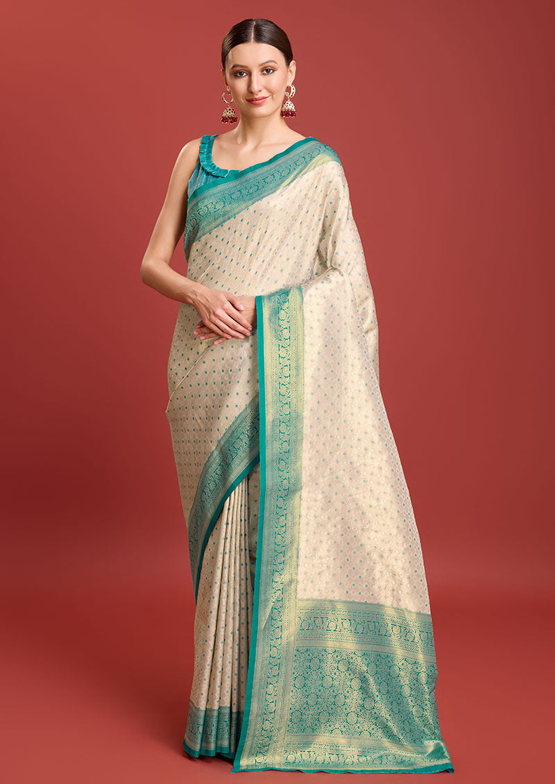 Women's Turquoise Colour Woven Designer Kanjivaram Silk Sarees - Monjolika