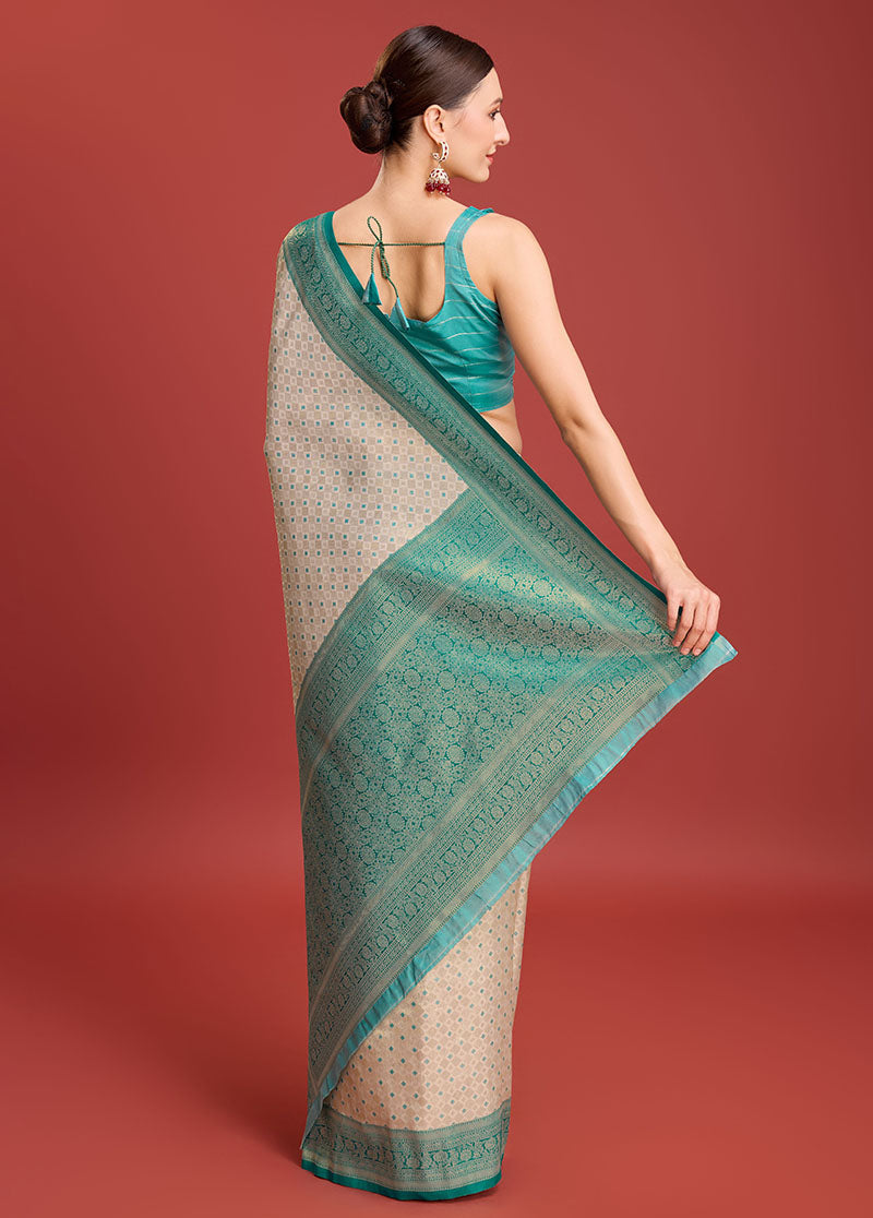 Women's Turquoise Colour Woven Designer Kanjivaram Silk Sarees - Monjolika