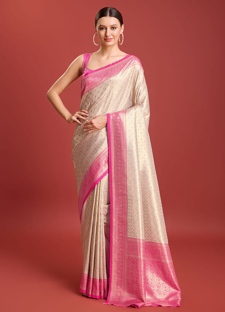 Women's Pink Colour Woven Designer Kanjivaram Silk Sarees