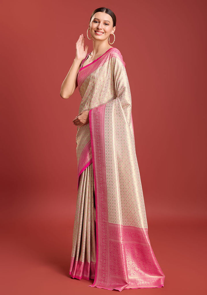 Women's Pink Colour Woven Designer Kanjivaram Silk Sarees
