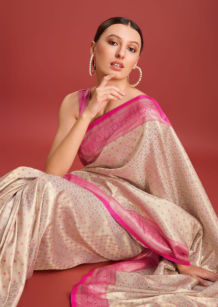 Women's Pink Colour Woven Designer Kanjivaram Silk Sarees