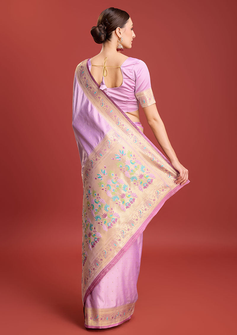 Women's Lavender Colour Woven Paithani Silk Saree For Women - Monjolika