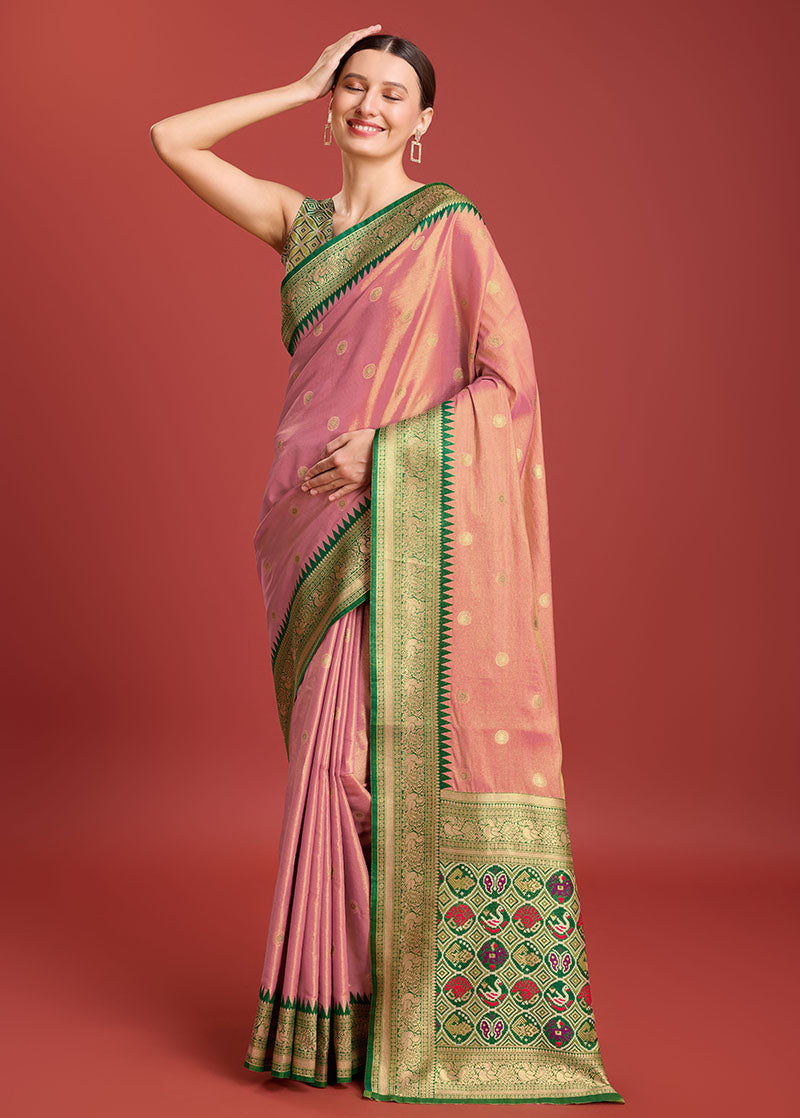 Women's Rose Pink Colour Patola Printed Designer Kanjivaram Silk Sarees - Monjolika