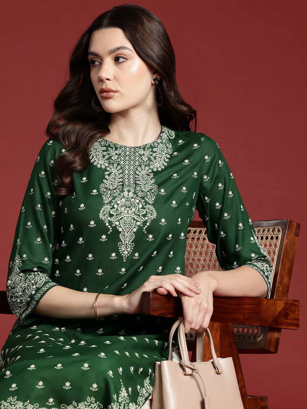 Women's Embellished Daily Wear Cotton Blend Kurta