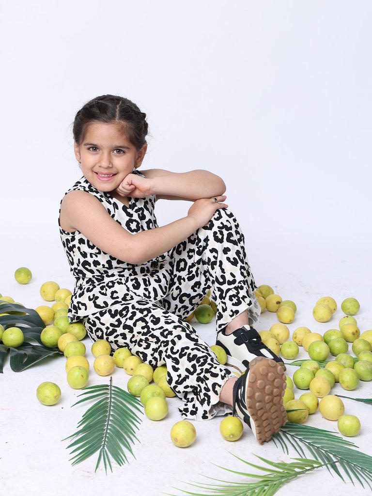 Girl's Black Viscose Rayon Printed Co-Ord Set
