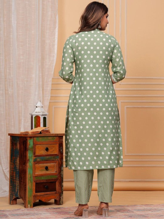 Women's Geometric Printed Thread Work Regular Cotton Kurta with Palazzos & Dupatta