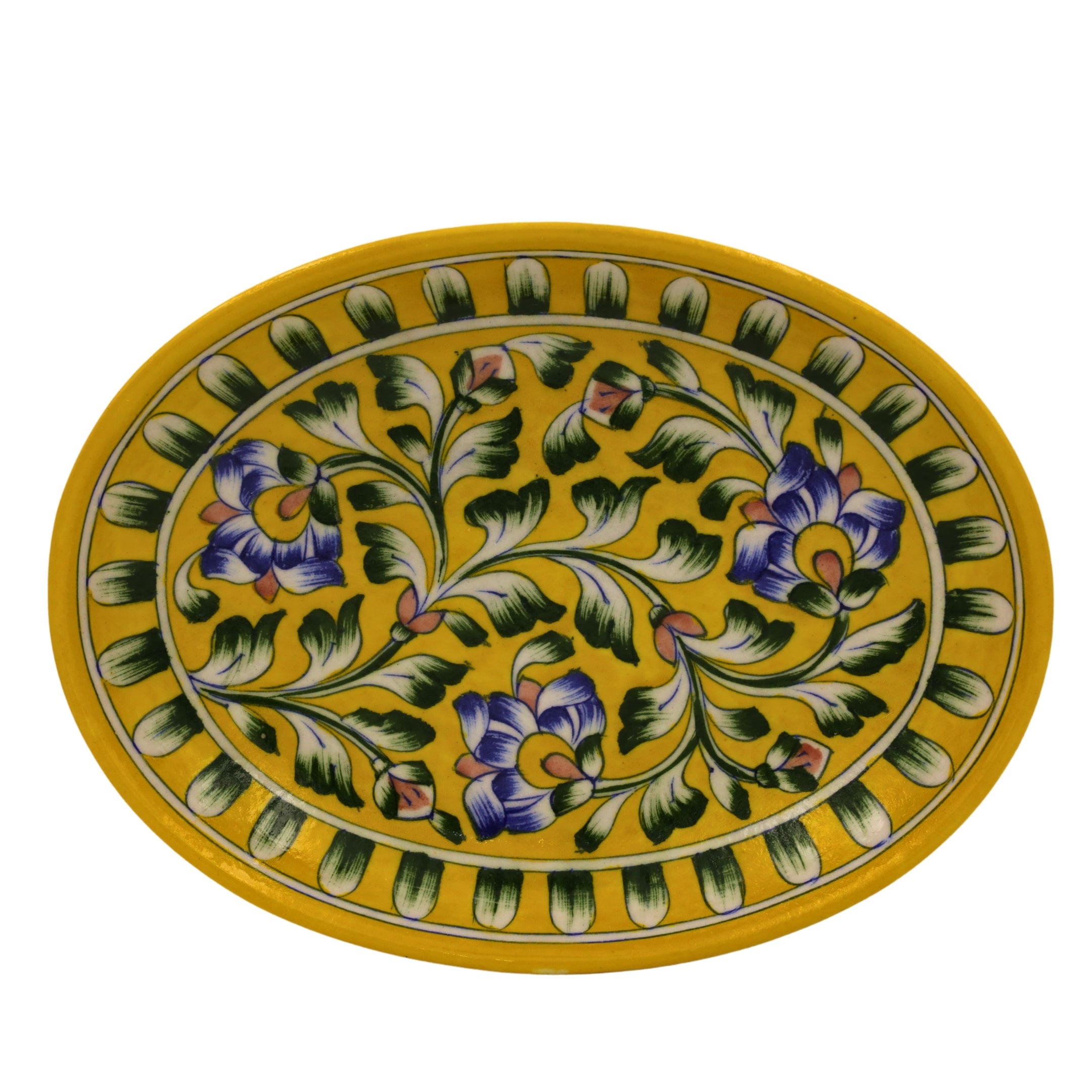 Blue Pottery Oval Plate - Yellow - Natriel