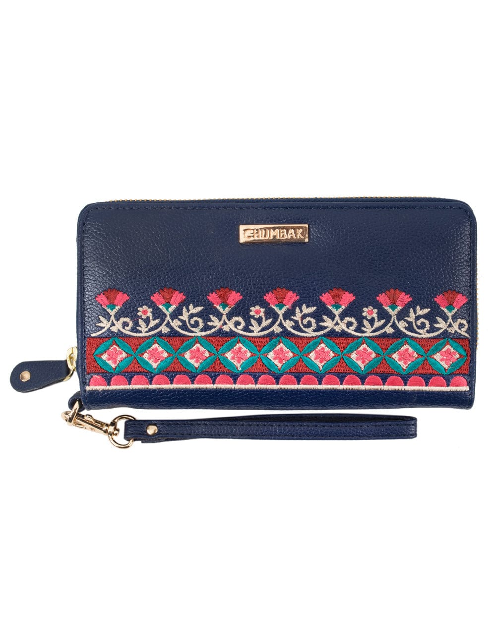Floral Bunch Embroidered Navy Long Wallet - Chumbak