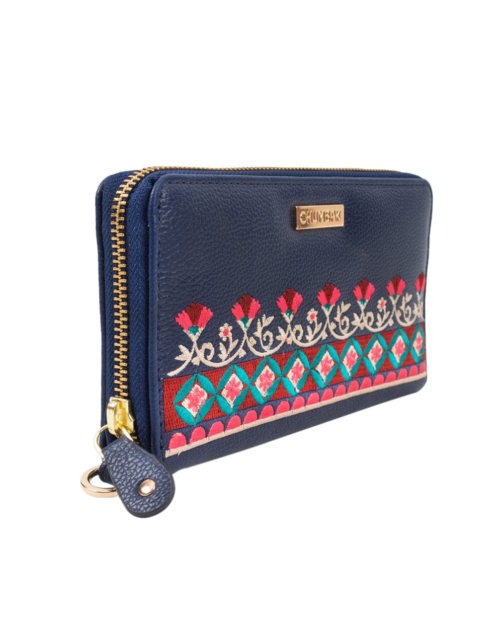 Floral Bunch Embroidered Navy Long Wallet - Chumbak