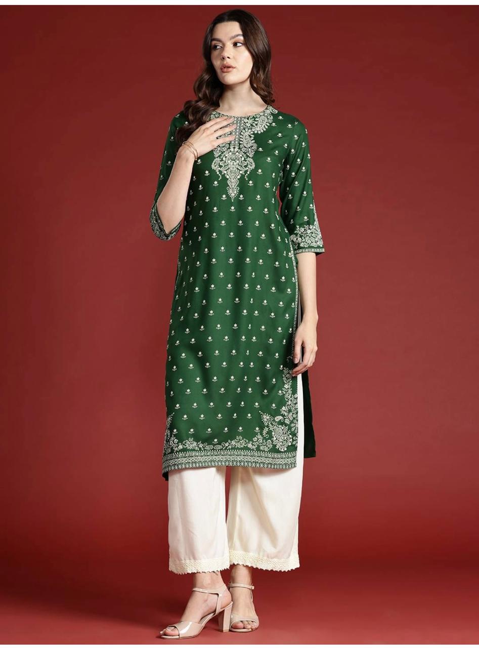 Women's Embellished Daily Wear Cotton Blend Kurta