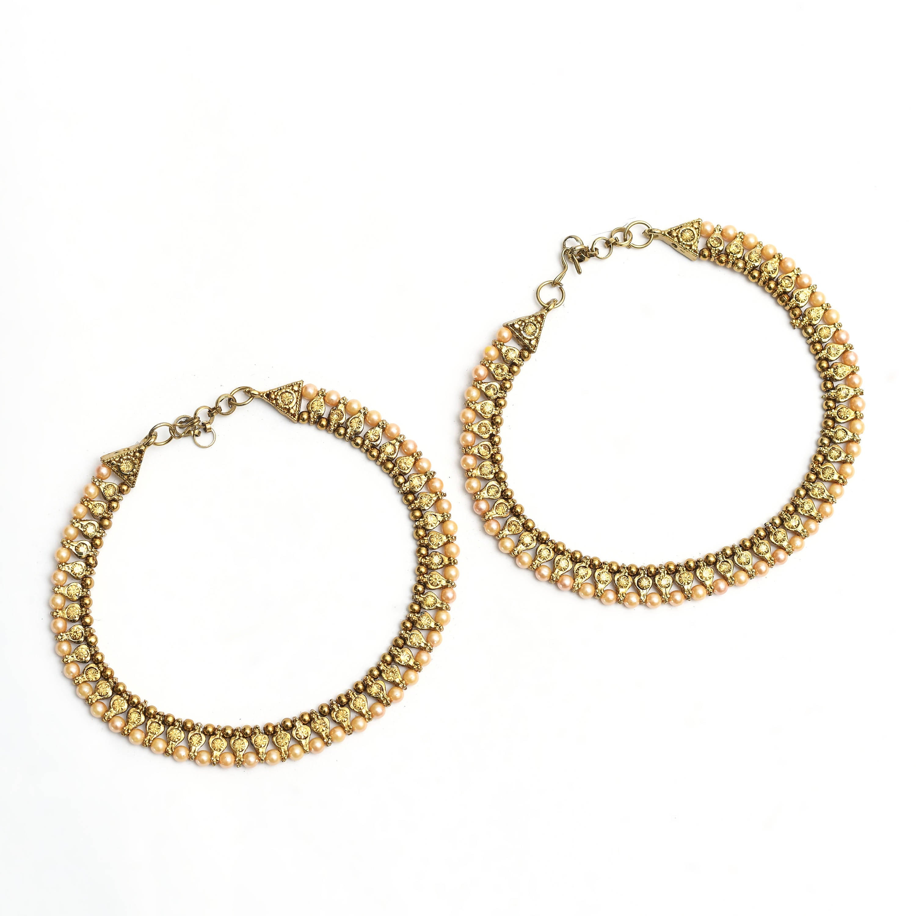 Johar Kamal Gold-Toned Kundan & Pearls Anklets for Women and Gir
