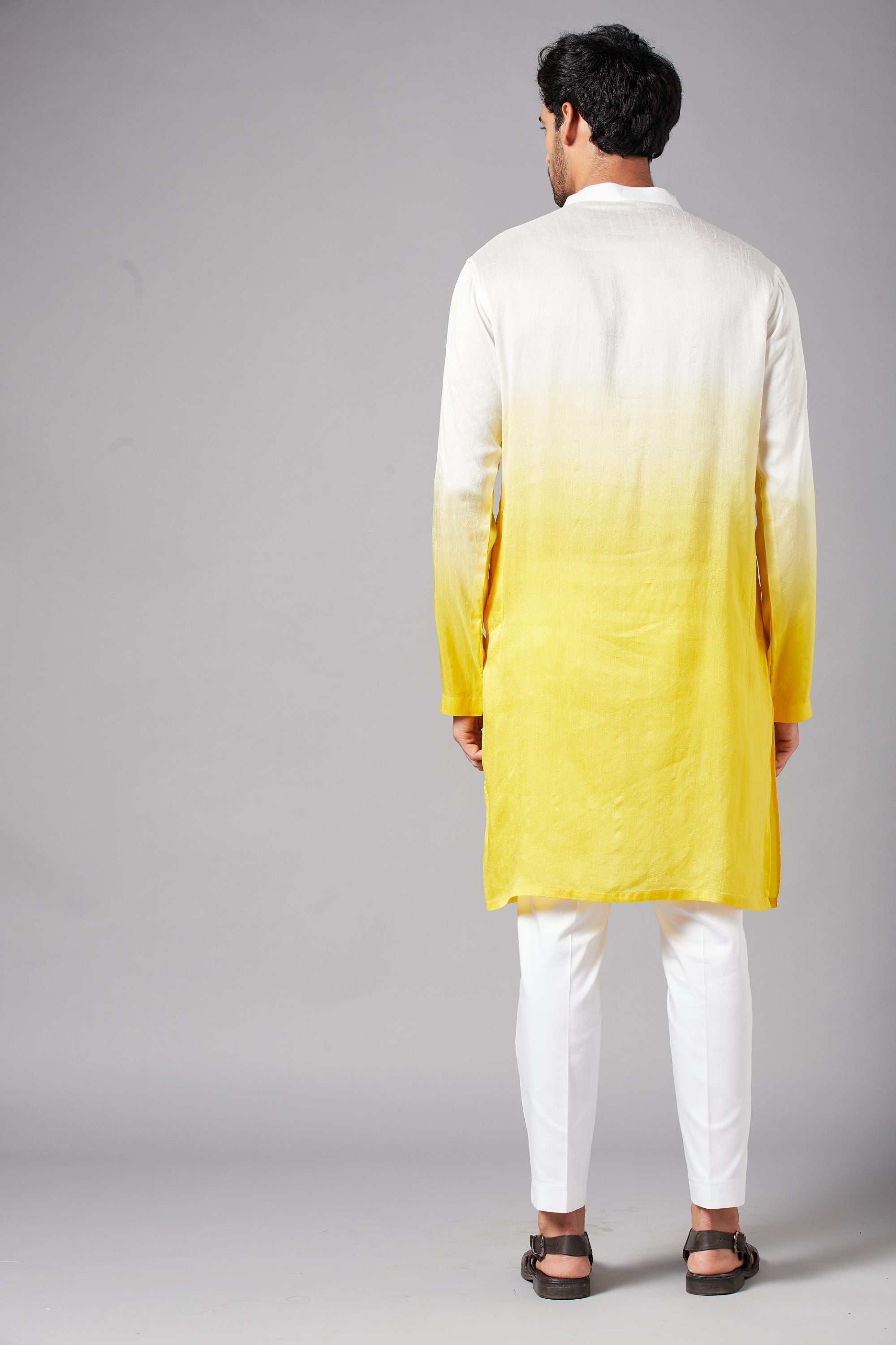 Men's White & Yellow Colorwhillombre Semi Raw Silk Mix