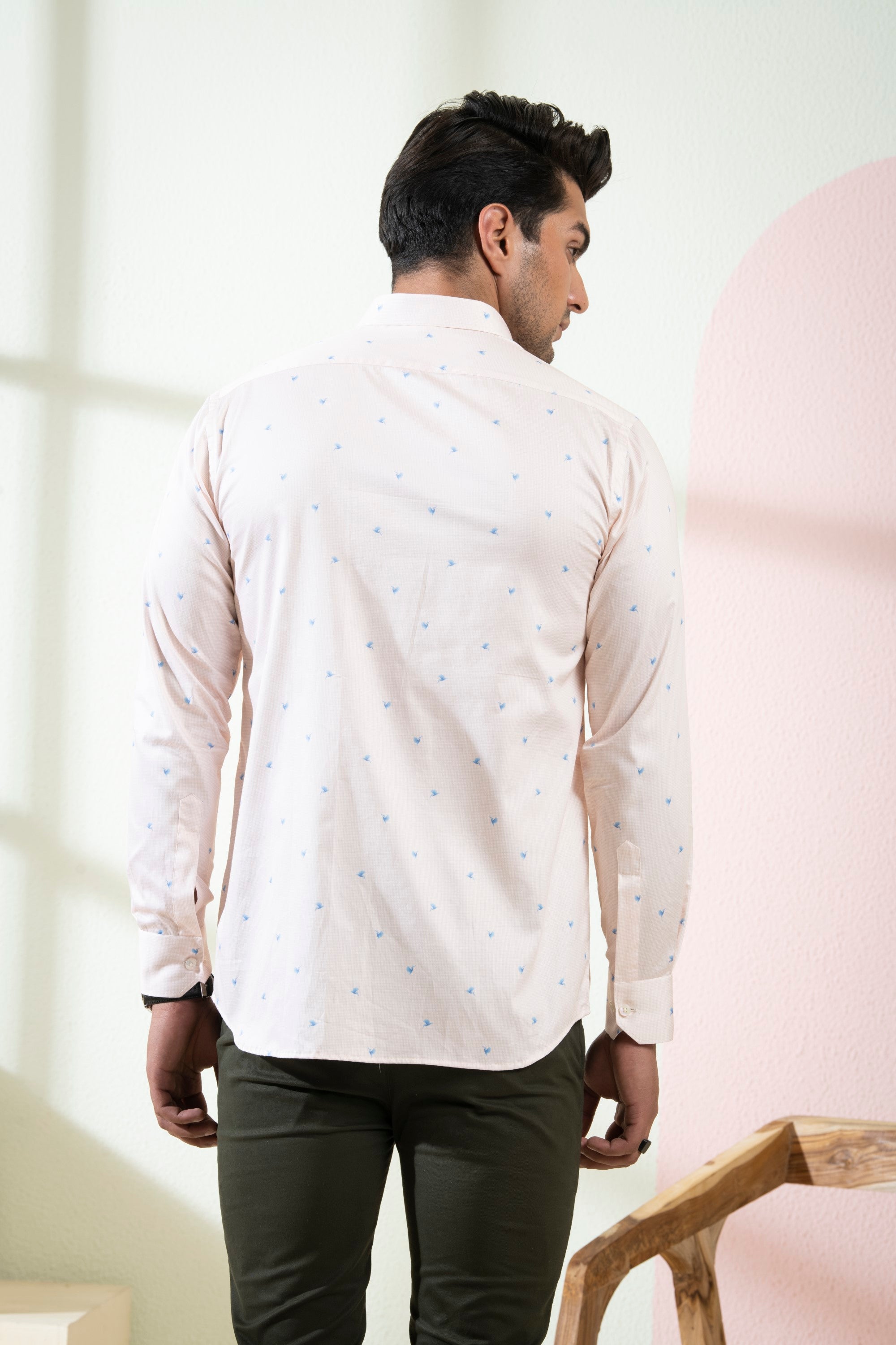 Men's Peach Color Naturist Full Sleeves Shirt - Hilo Design