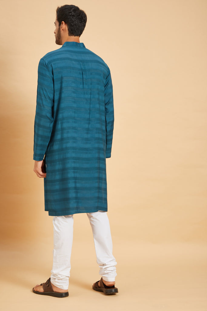 Men's Blue Color Roise Basik Kurta Jacquard