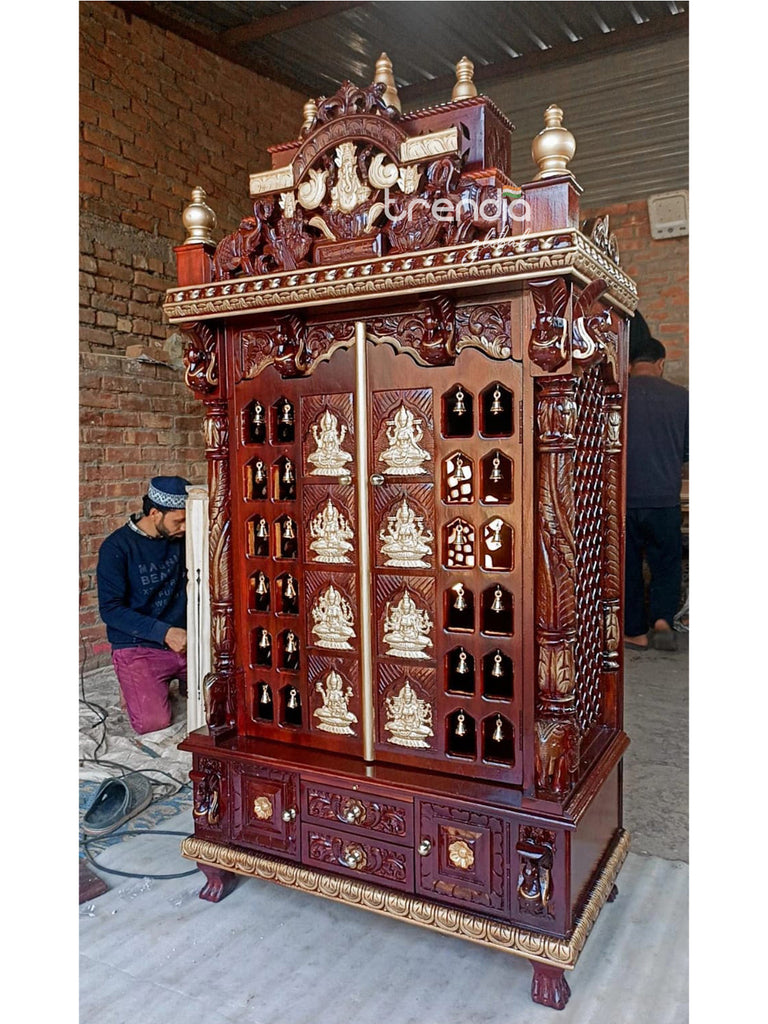 Teak Wood Pooja Mandir with Intricate Detailing