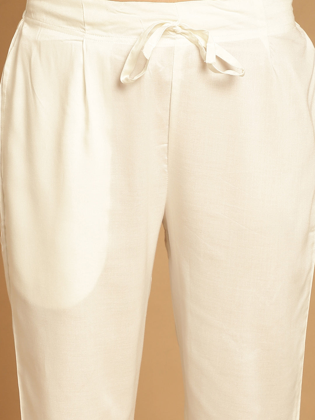 Women's Off White Rayon Trouser Dupatta Set - Taantav