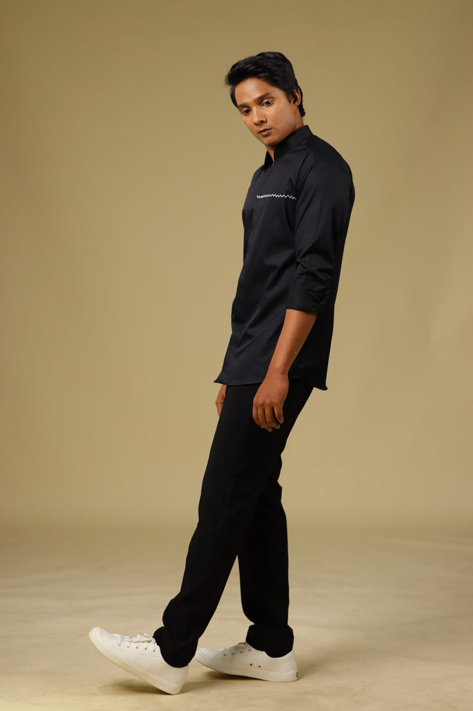 Men's Black Color Black Vague Full Sleeves Casual Shirt