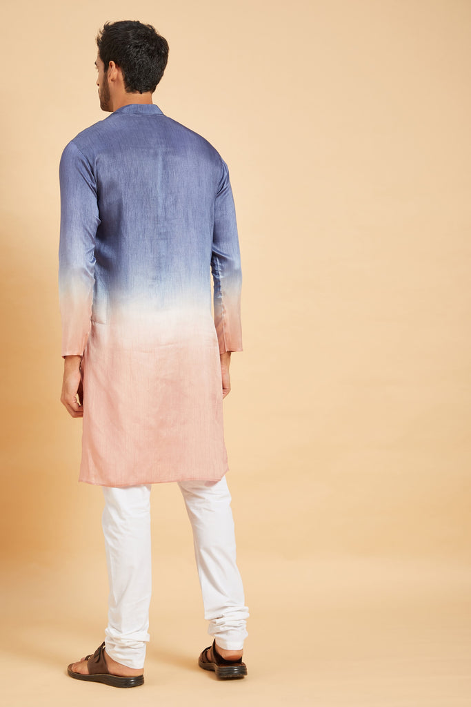 Men's Blue Color Waikawa Ombre Kurta Without Slit Silk