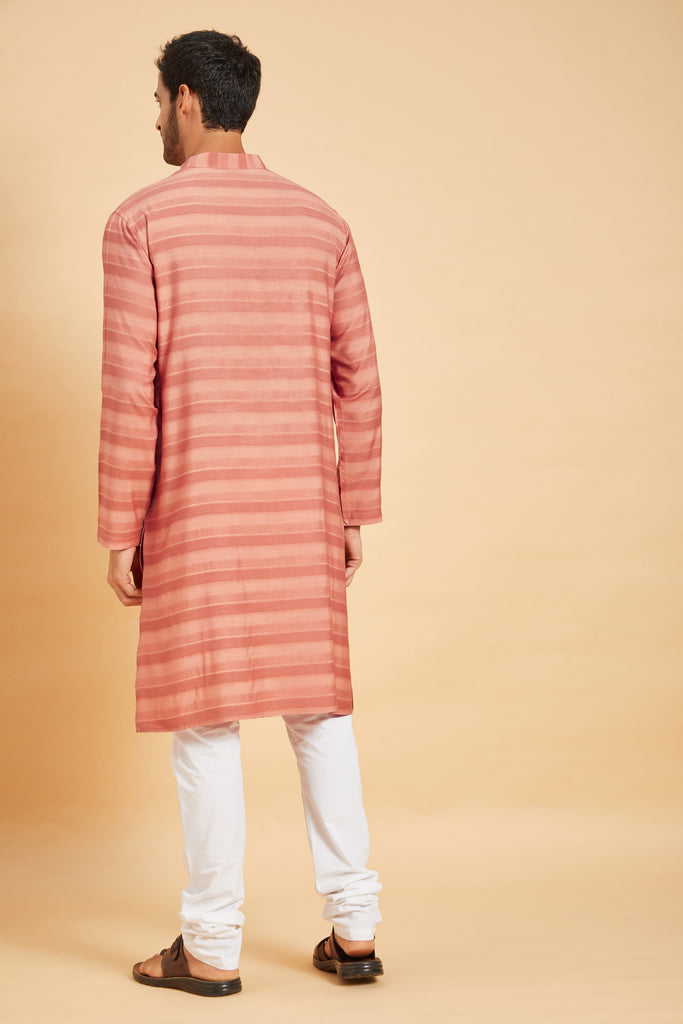 Men's Peach Color Preach Basik Kurta Jacquard