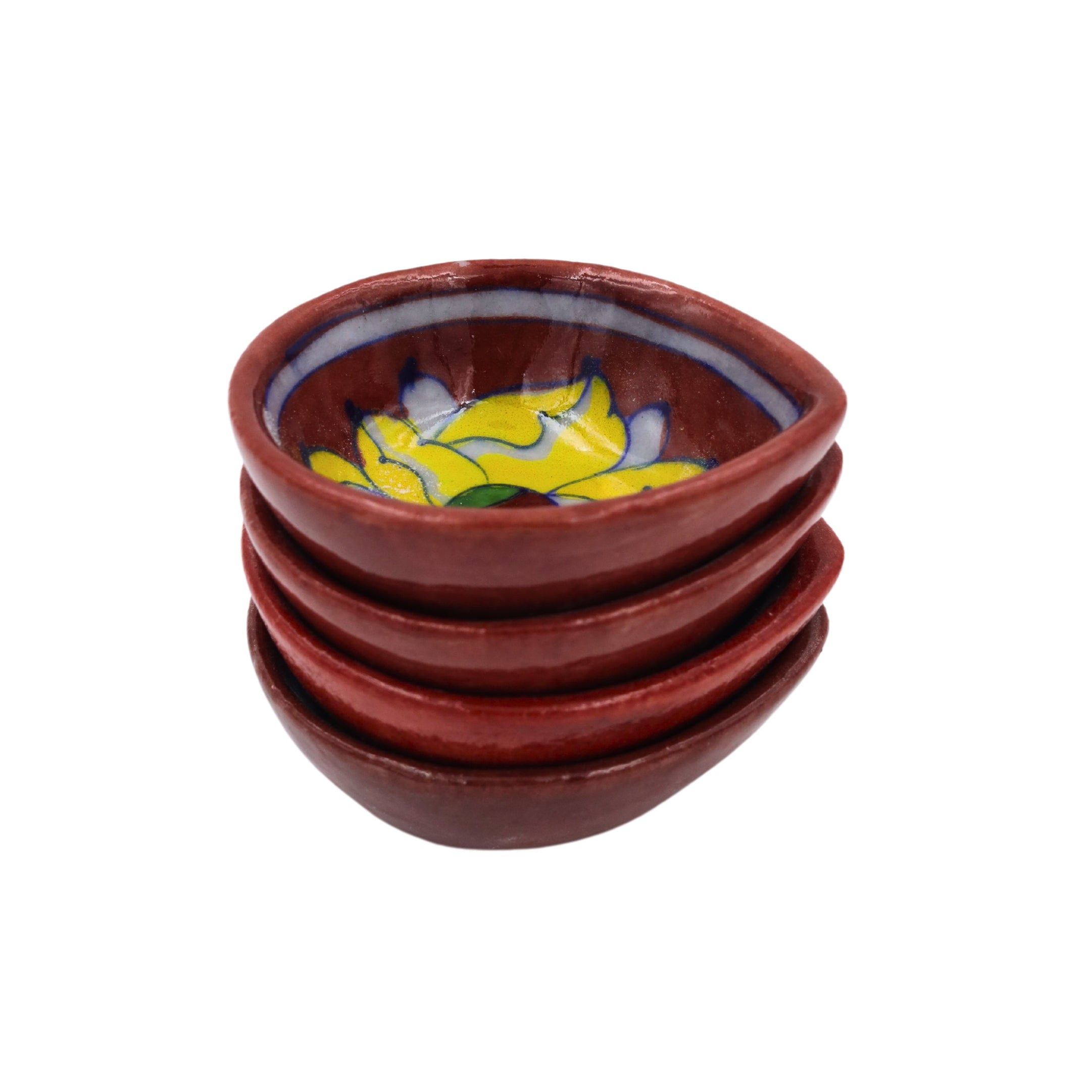 Set of 4 Blue Pottery Red color diyas - Natriel