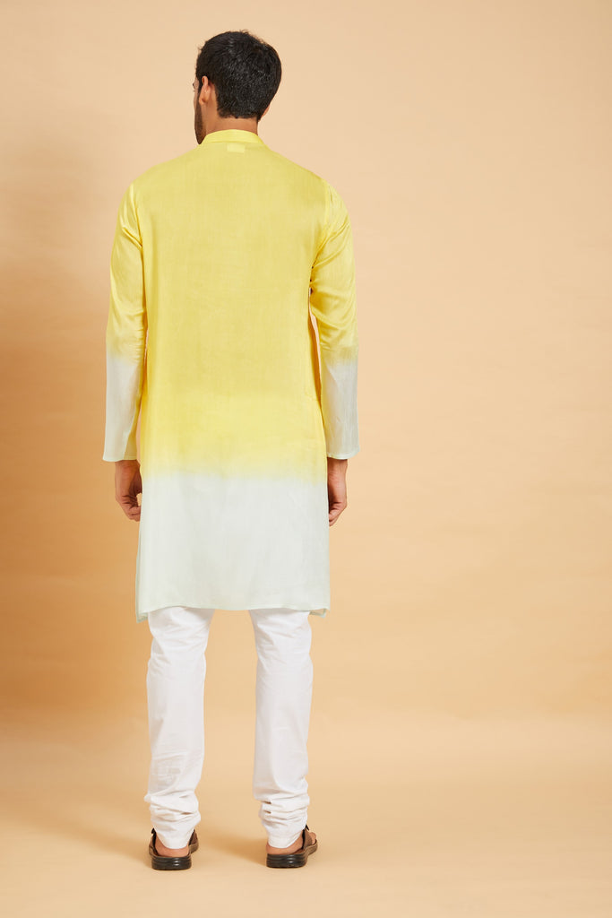 Men's Yellow Color Lahza Yellow Ombre Kurta Silk
