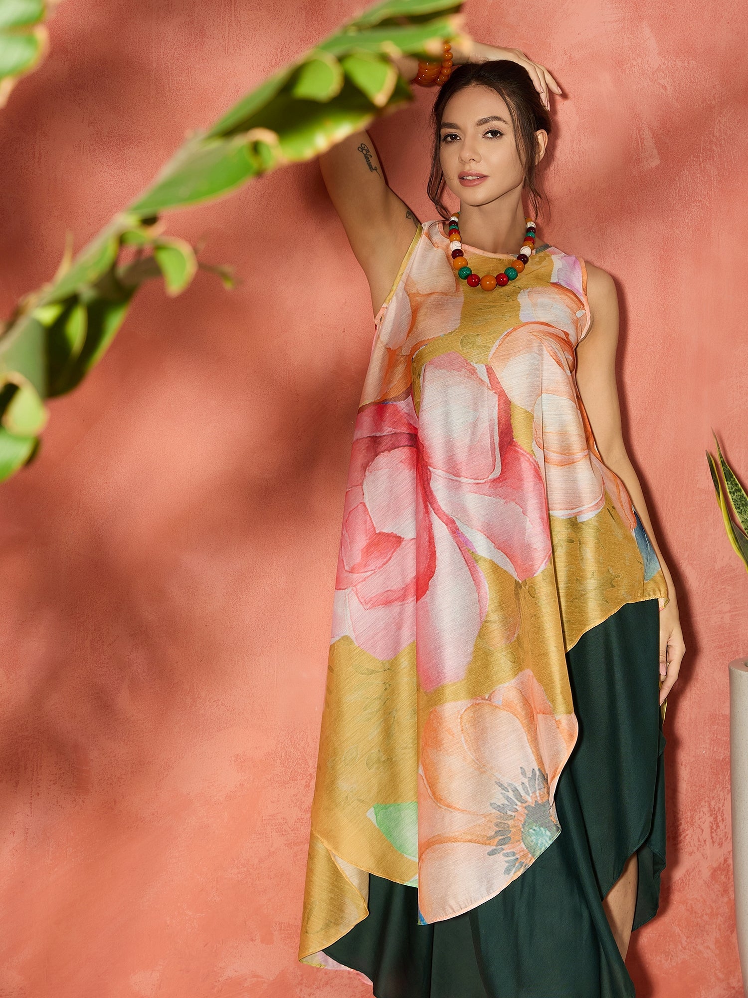 InWeave Lemon Yellow Floral Asymmetrical Dress L for Women InWeave Lemon Yellow Floral Asymmetrical Dress L for Women
