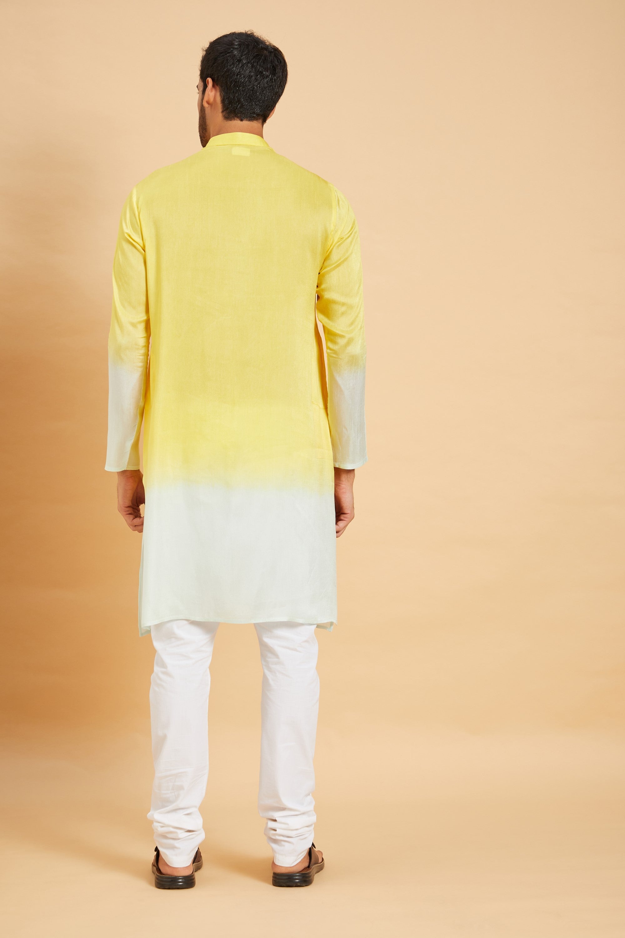 Men's Yellow Color Lahza Yellow Ombre Kurta Silk