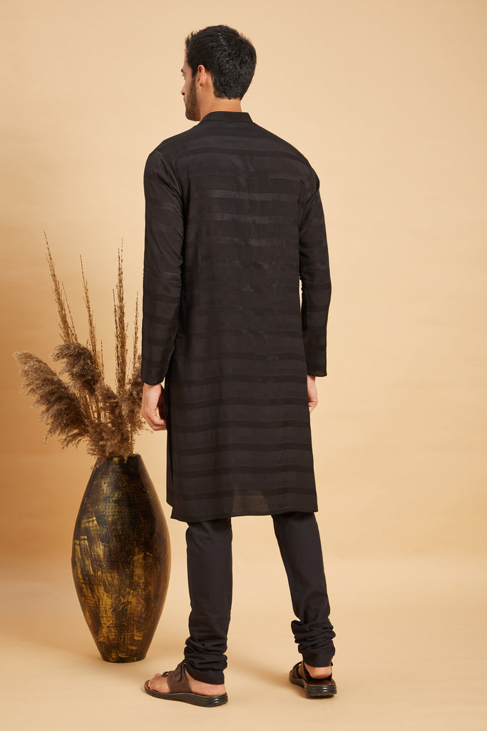 Men's Black Color Stygian Basik Kurta Jacquard