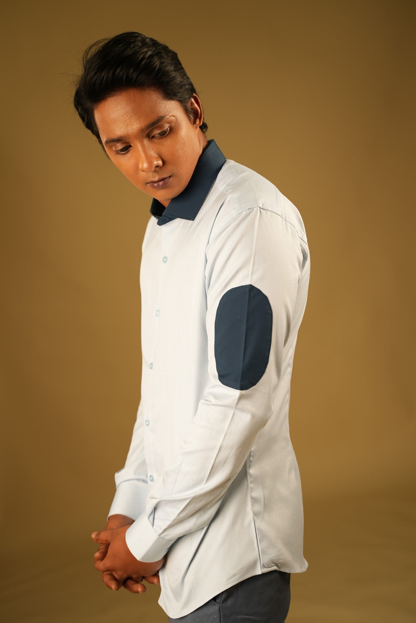 Men's Light Blue Color Dark Kola Shirt Full Sleeves Casual Shirt - Hilo Design