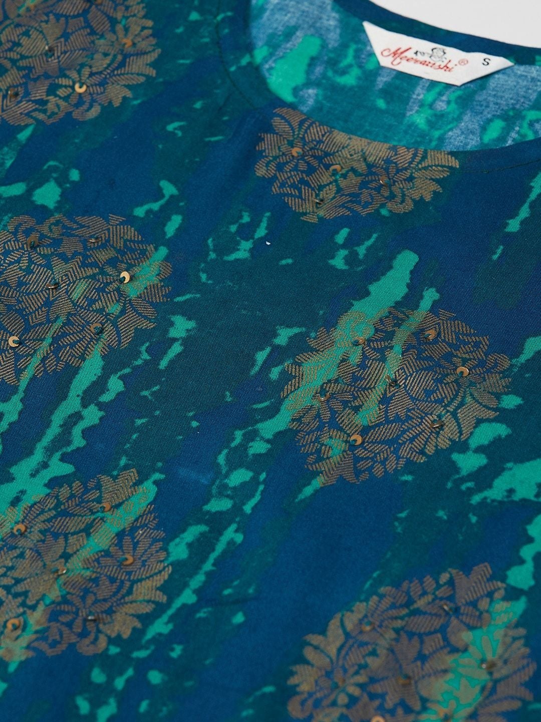 Women's Navy Blue & Green Printed Straight Kurta