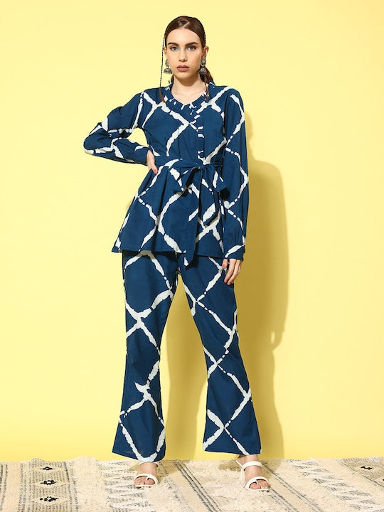 Women's Indigo Criss Cross Belted Coord Set