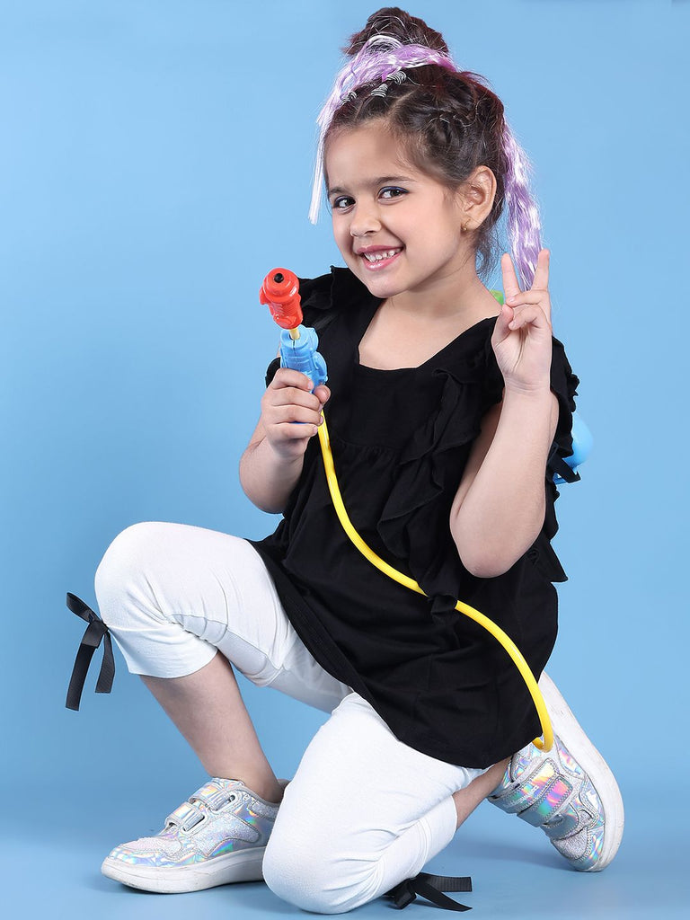 Girl's Black Viscose Rayon Solid Top Set