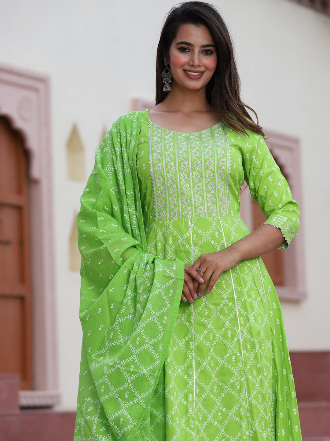 Women's Ethnic Motifs Printed Gotta Patti Flared Kurta With Palazzos & Dupatta - Taantav