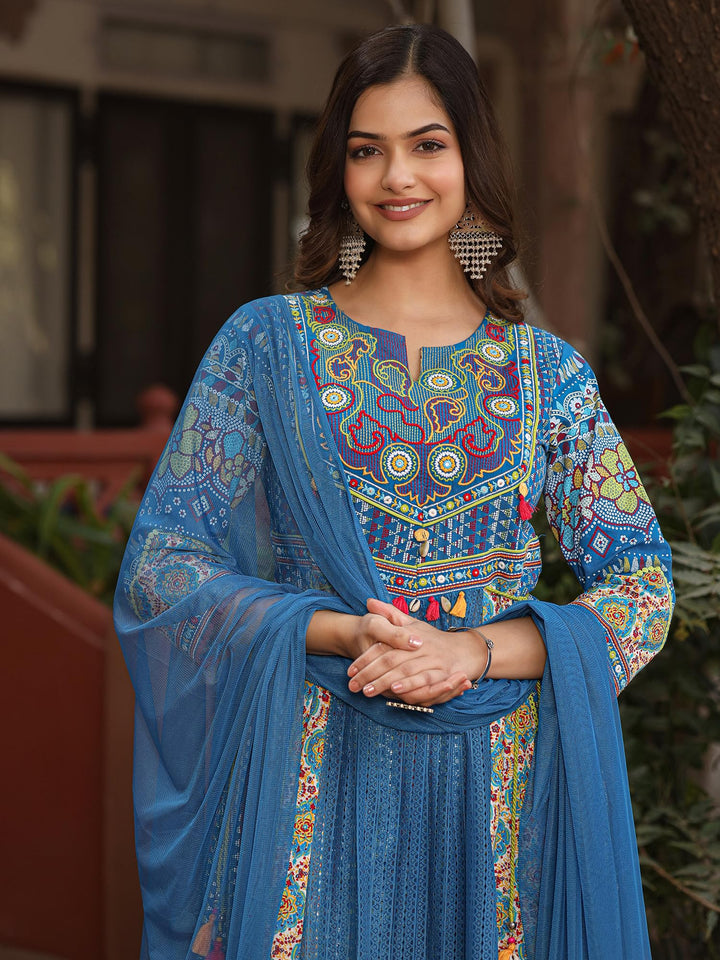 Women's Blue Cotton Cambric Printed Kurta Set