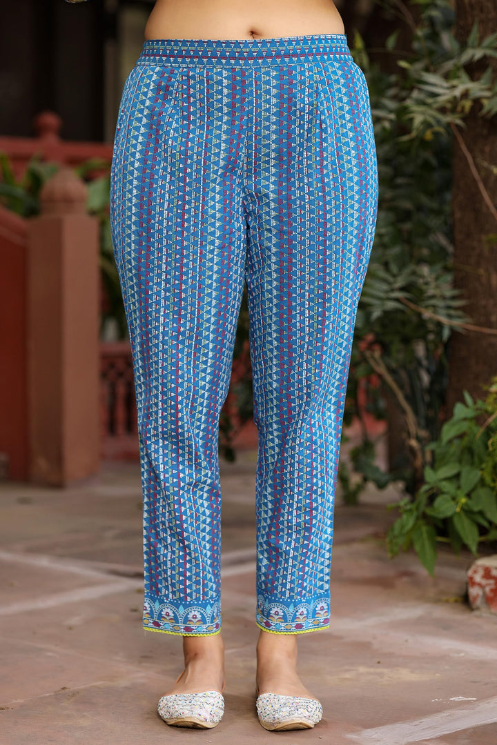 Women's Blue Cotton Cambric Printed Kurta Set