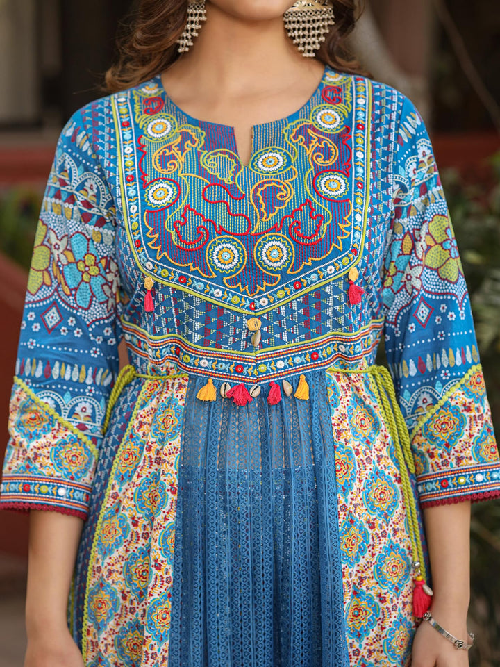 Women's Blue Cotton Cambric Printed Kurta Set