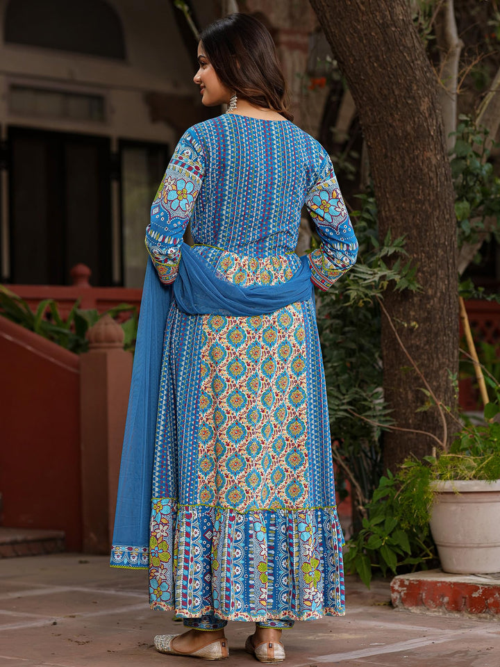 Women's Blue Cotton Cambric Printed Kurta Set