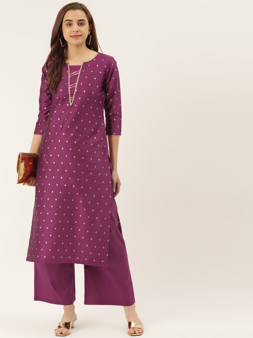 Women's Rani Color Silk Blend Straight Embellished Kurta Palazzo Set