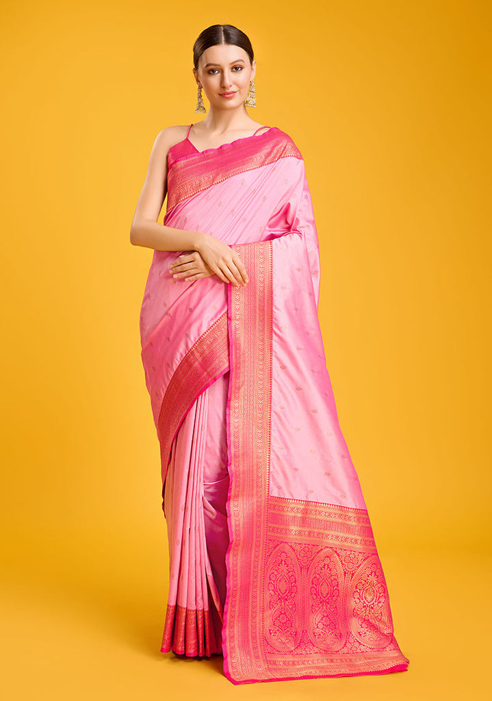 Women's Buy Online Light Pink Colour Woven Banarasi Silk Saree