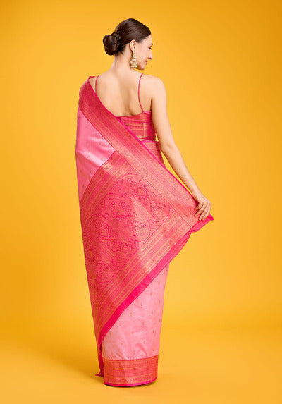 Women's Buy Online Light Pink Colour Woven Banarasi Silk Saree
