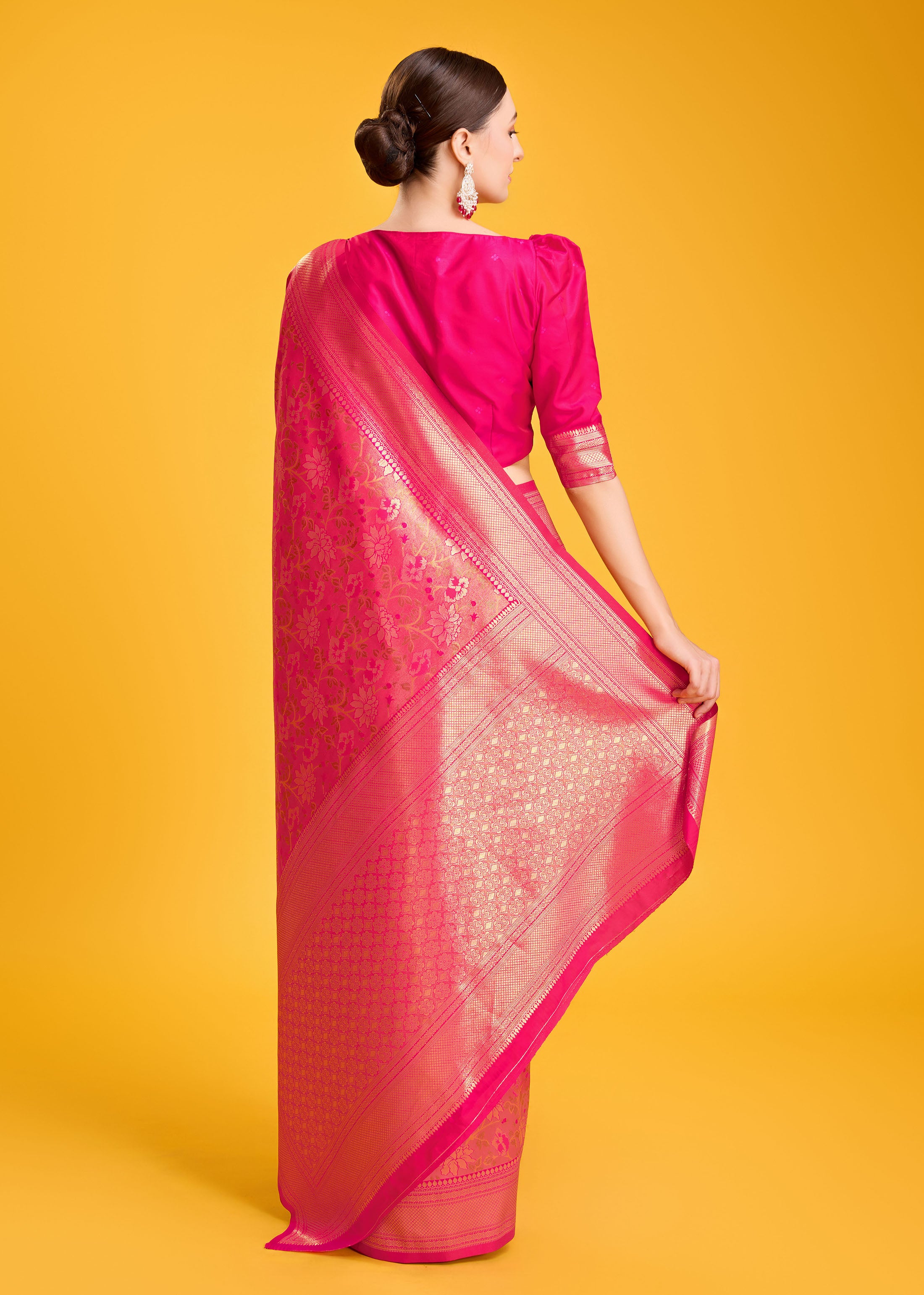 Women's Buy Online Rani Pink Colour Hand Woven Banarasi Silk Saree - Monjolika