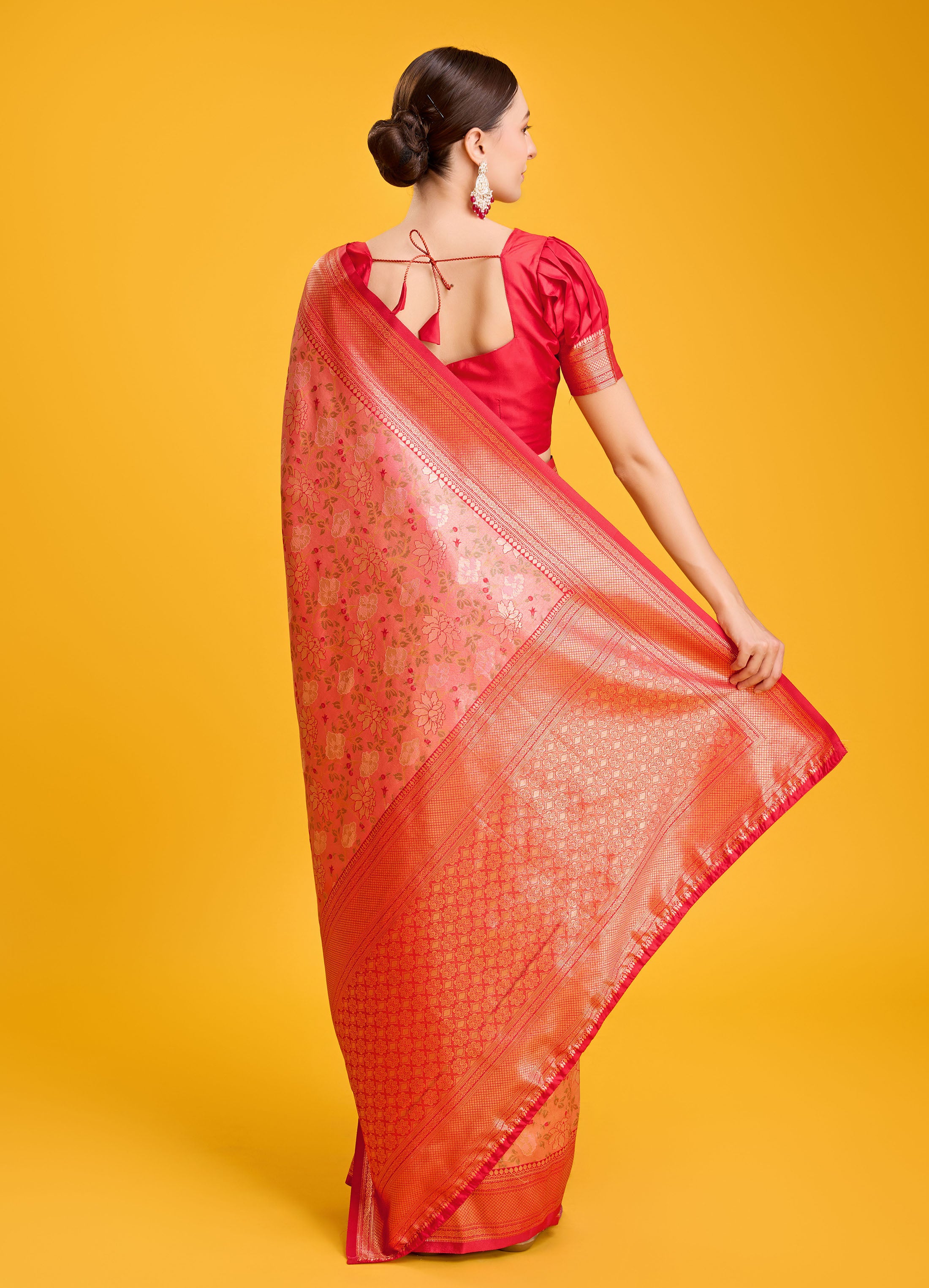 Women's Buy Online Red Colour Hand Woven Banarasi Silk Saree - Monjolika