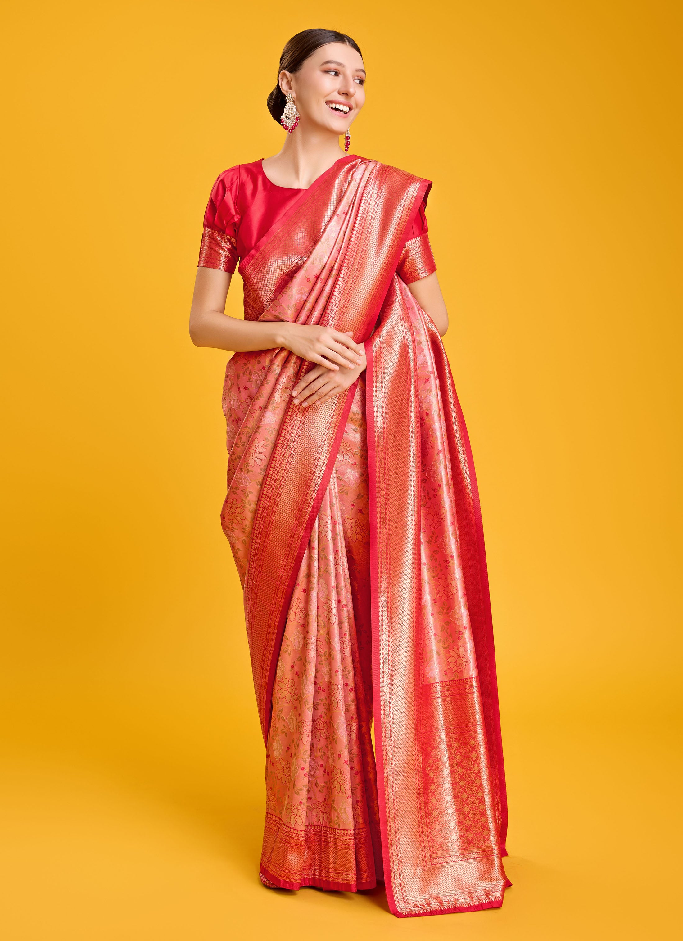 Women's Buy Online Red Colour Hand Woven Banarasi Silk Saree - Monjolika