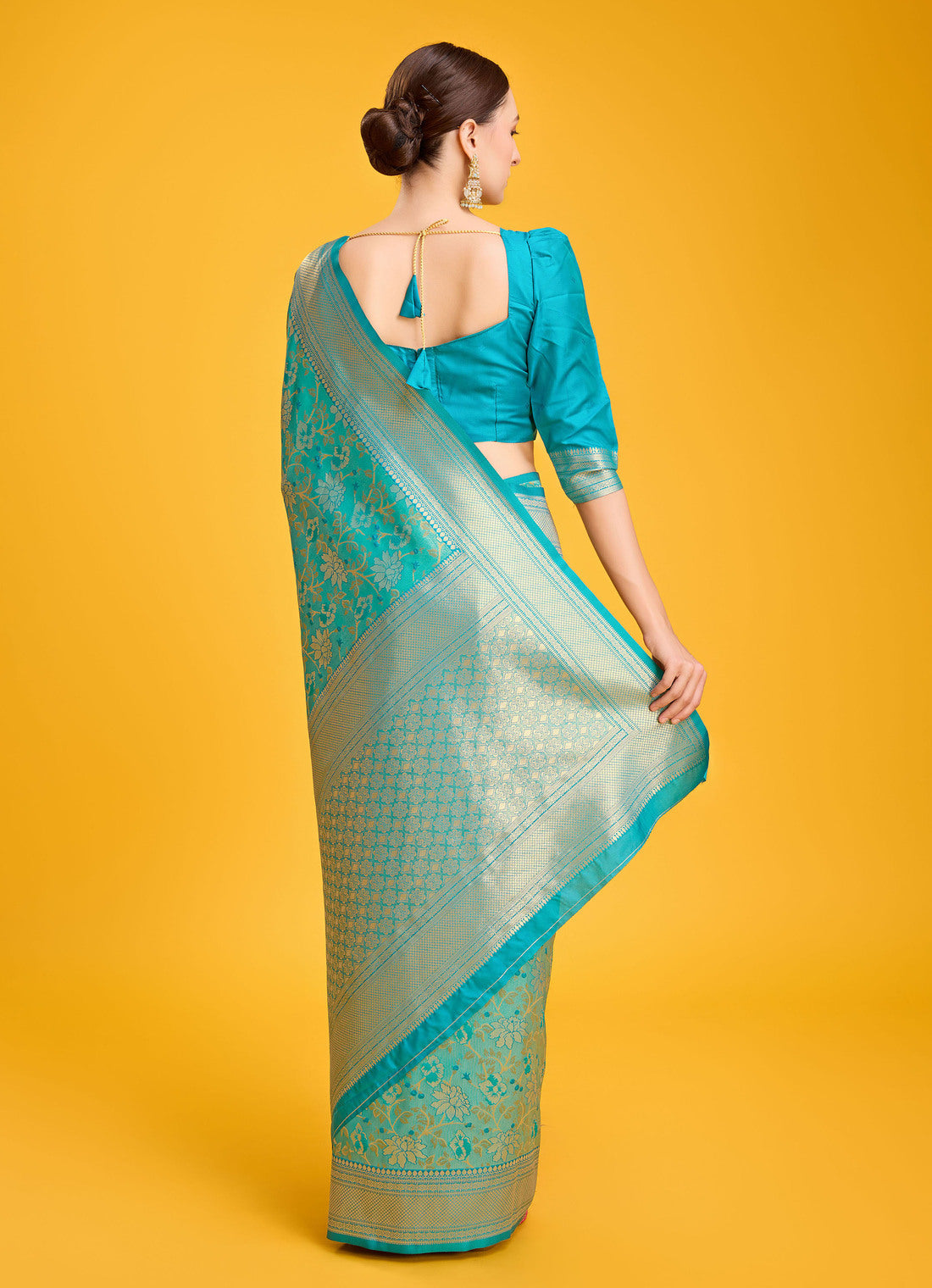 Women's Buy Online Blue Colour Hand Woven Banarasi Silk Saree - Monjolika