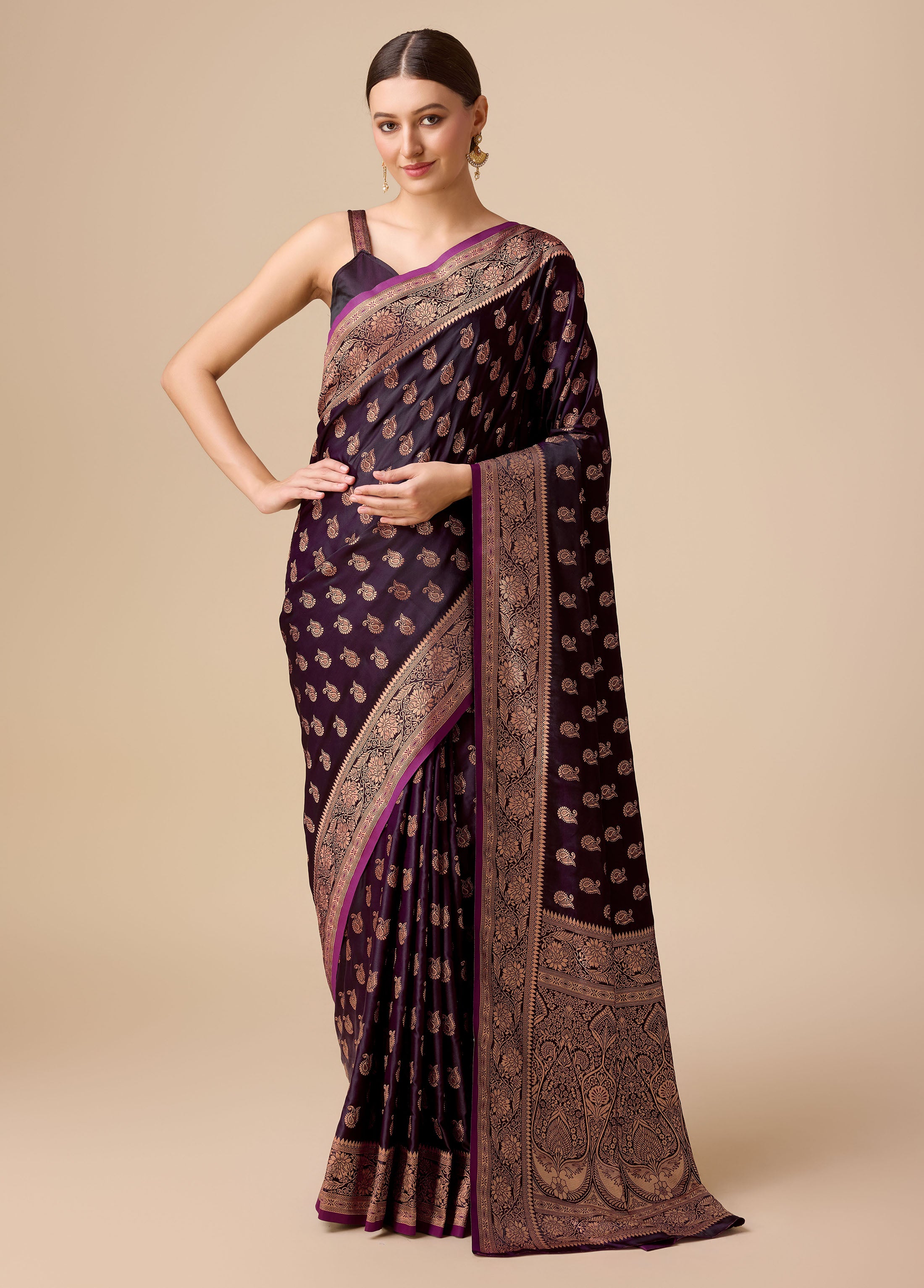 Women's Dark Purple Colour Banarasi Silk Woven Saree For Women - Monjolika