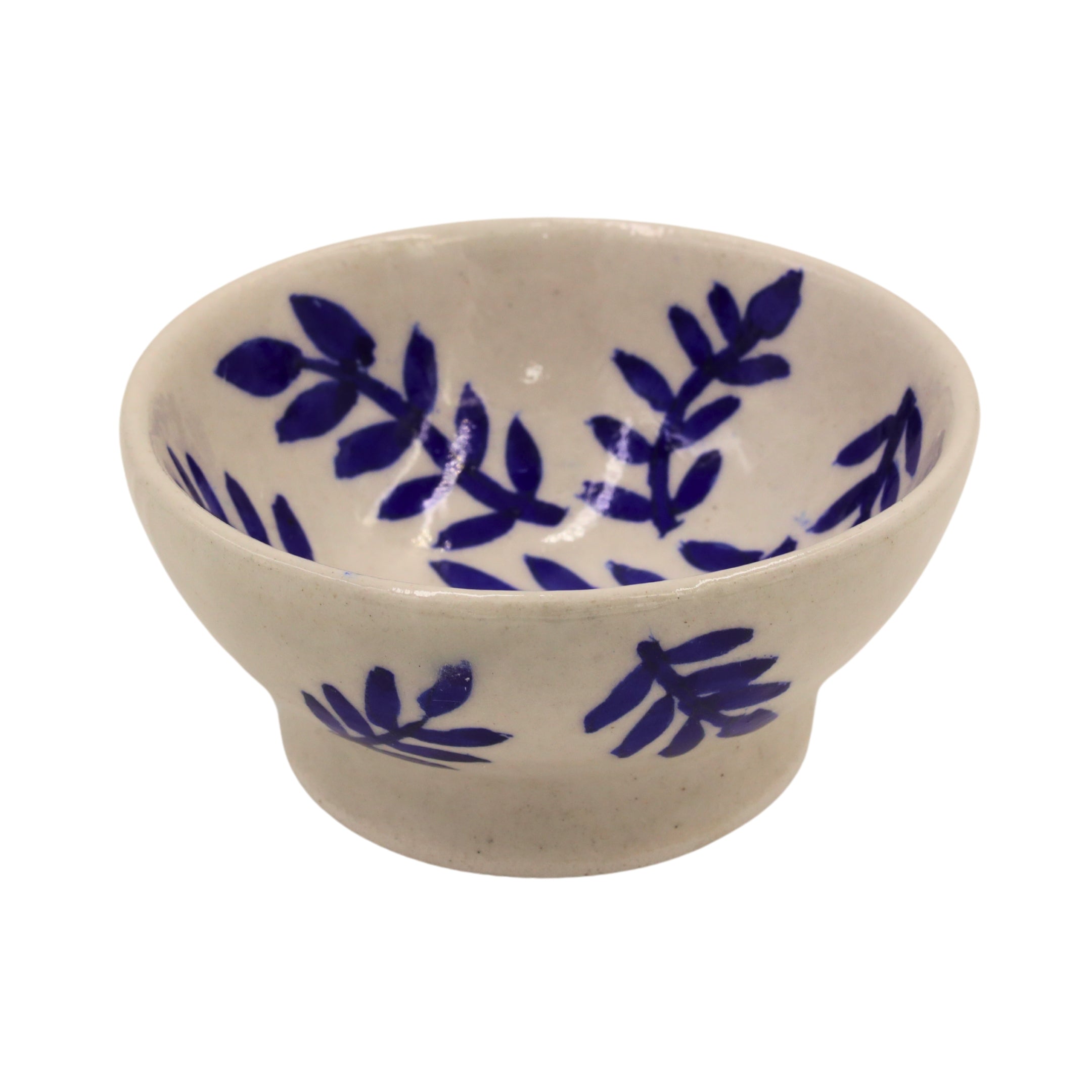 Blue Pottery Round Bowl - White - Natriel