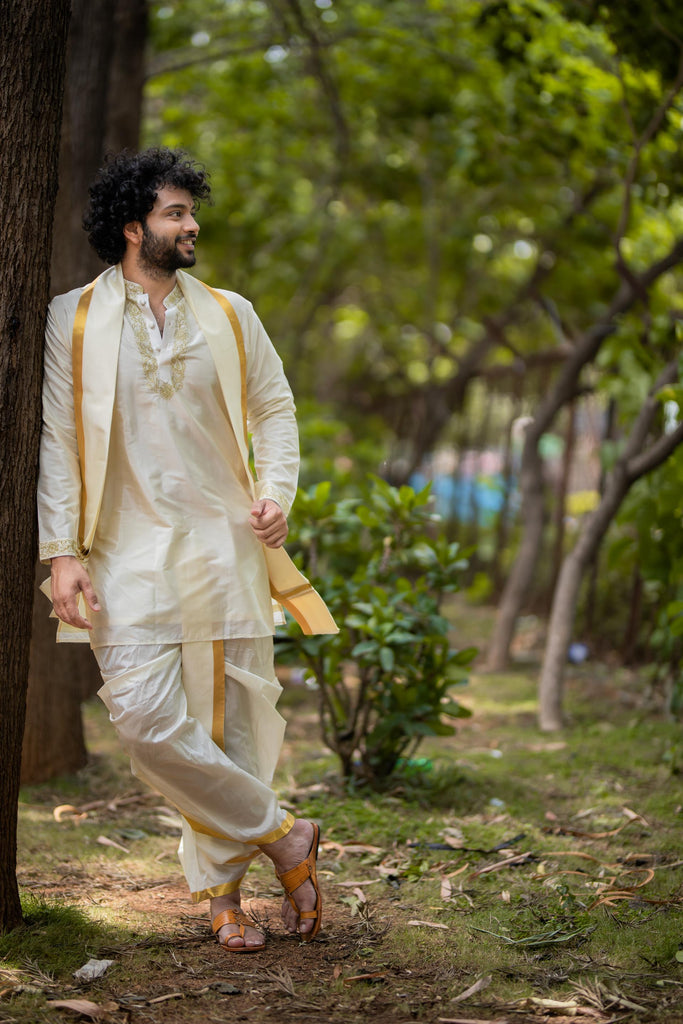 Men's Machine Embroidered Pattu Set