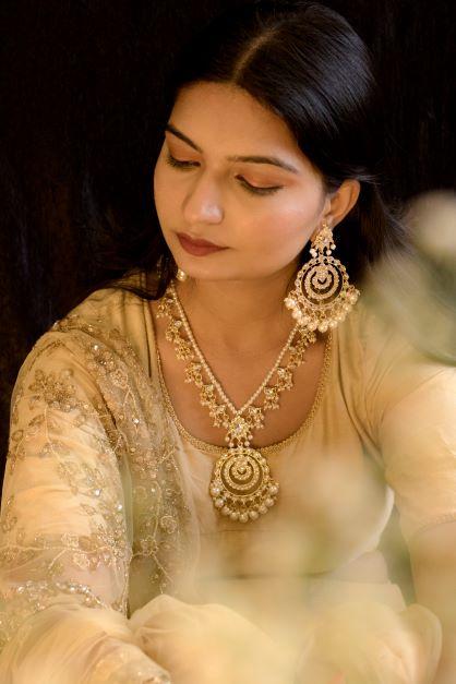 Women's Gold Plated White Ethnic Multi Layer Kundan Pearl Studded Long Necklace Set