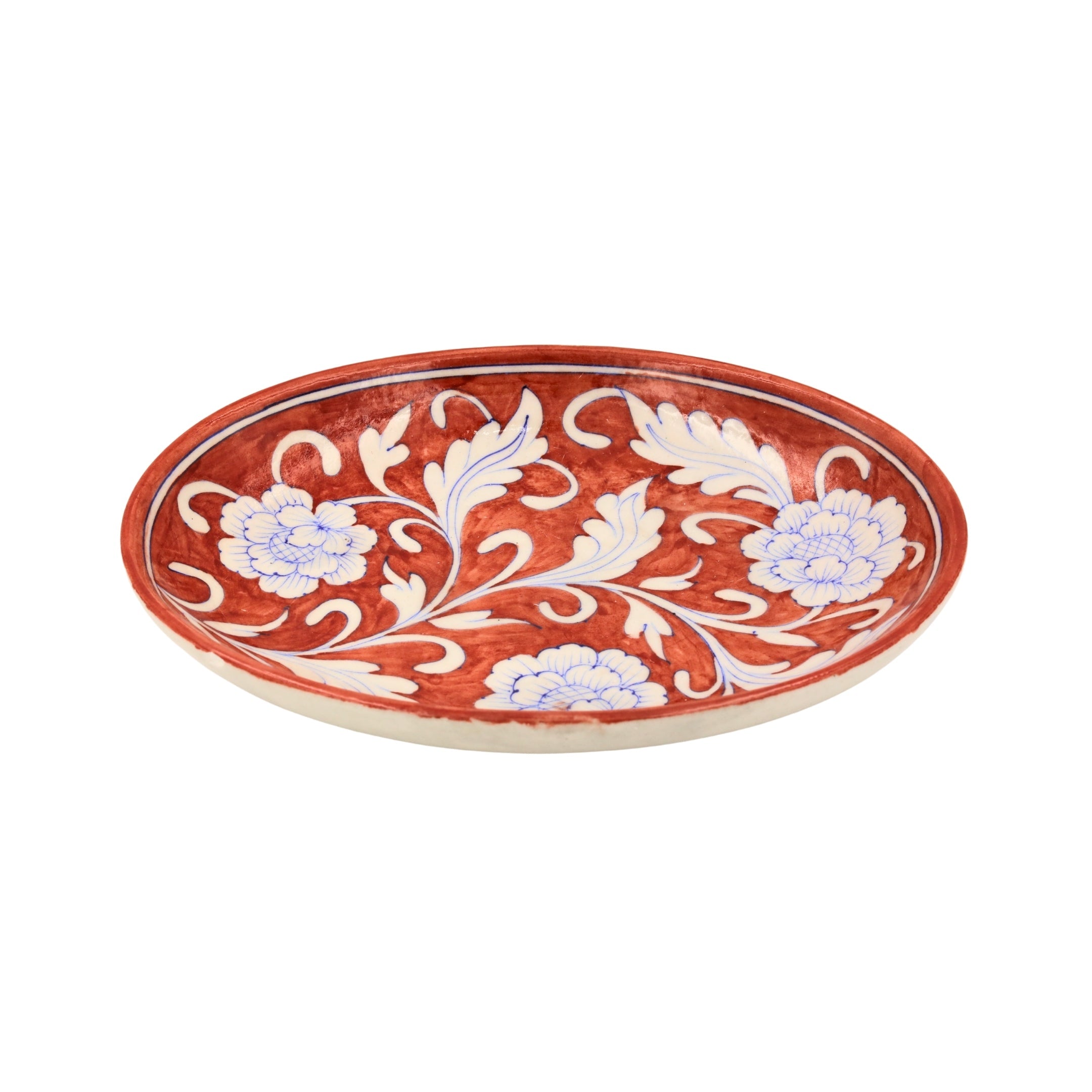 Blue Pottery Oval Plate - Maroon - Natriel